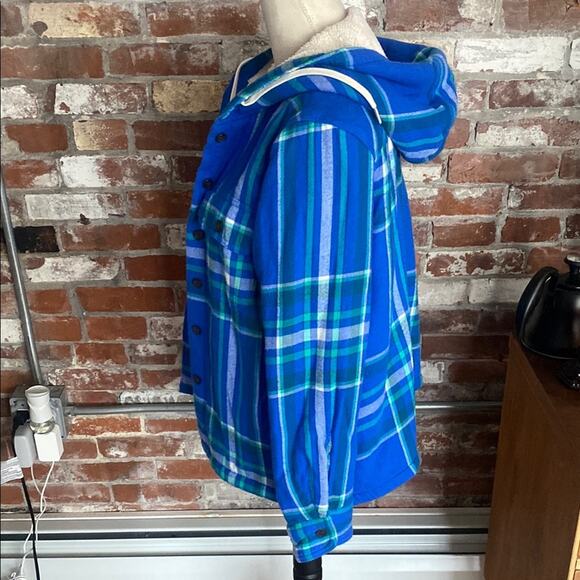 Lands' End Blue Plaid Fleece Hooded Jacket Size S/P 6/8 - Picture 4 of 7